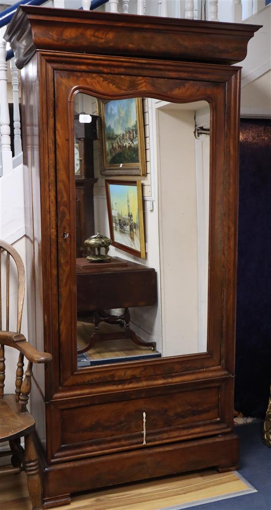 19th century French mirrored mahogany armoire W.108cm